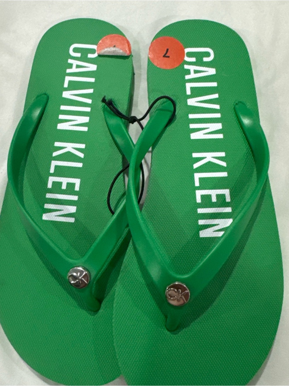 Calvin Klein Green Logo Thong Sandals